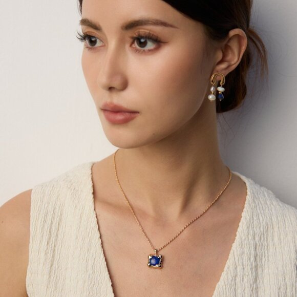 💙 Artisan Original Organic Lapis Lazuli Pendant Necklace | S925 Gold - Picture 3 of 9